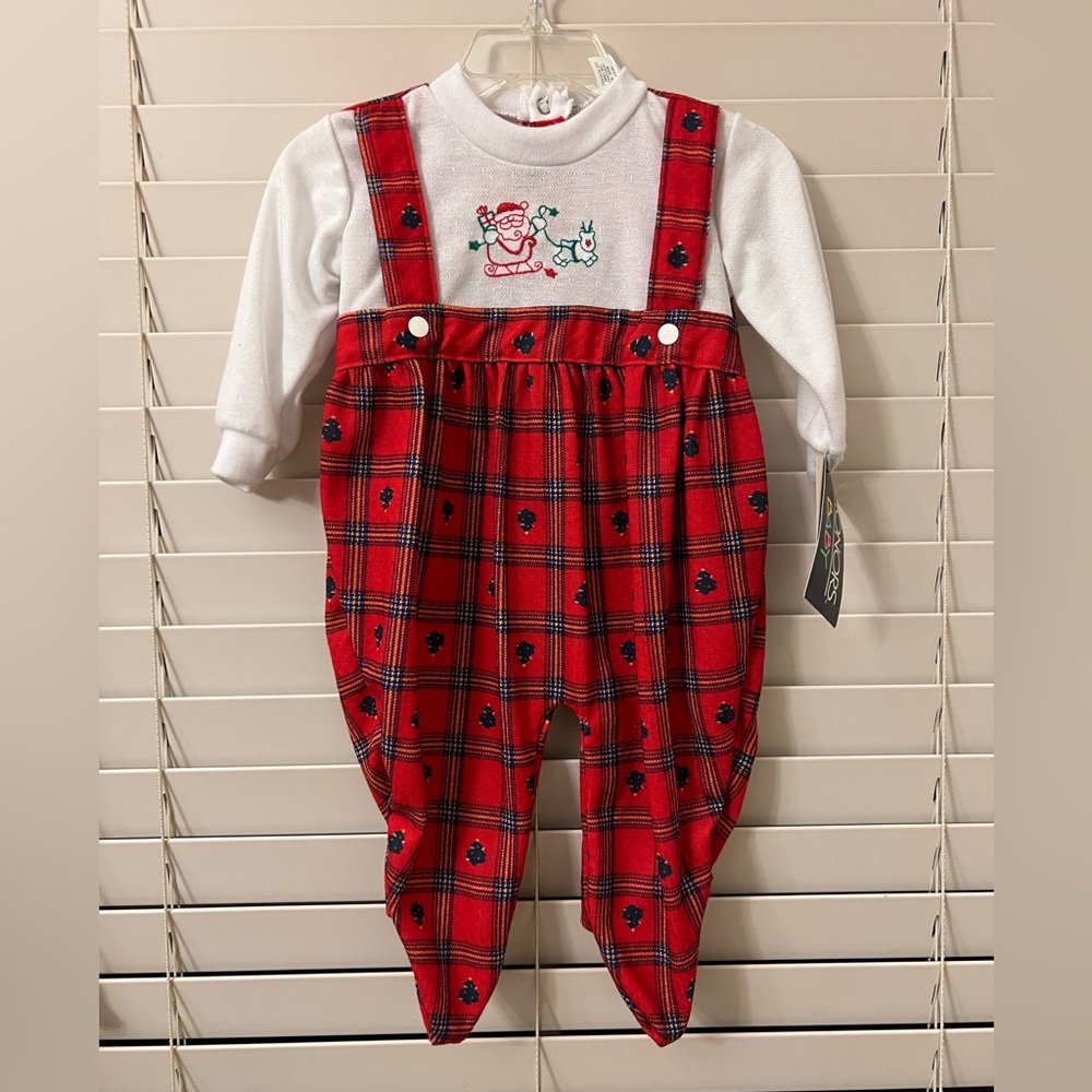 Honors Baby Christmas Jumpsuit 9 Months Santa Plaid Holiday Outfit Footed Romper